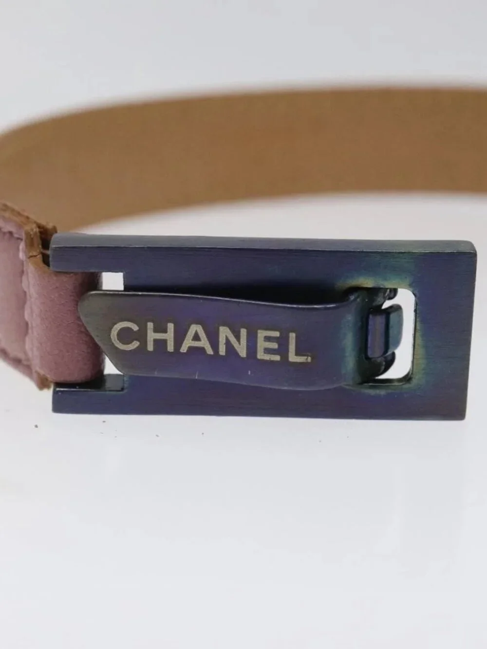 CHANEL Bracelet Leather Purple CC Auth bs23239